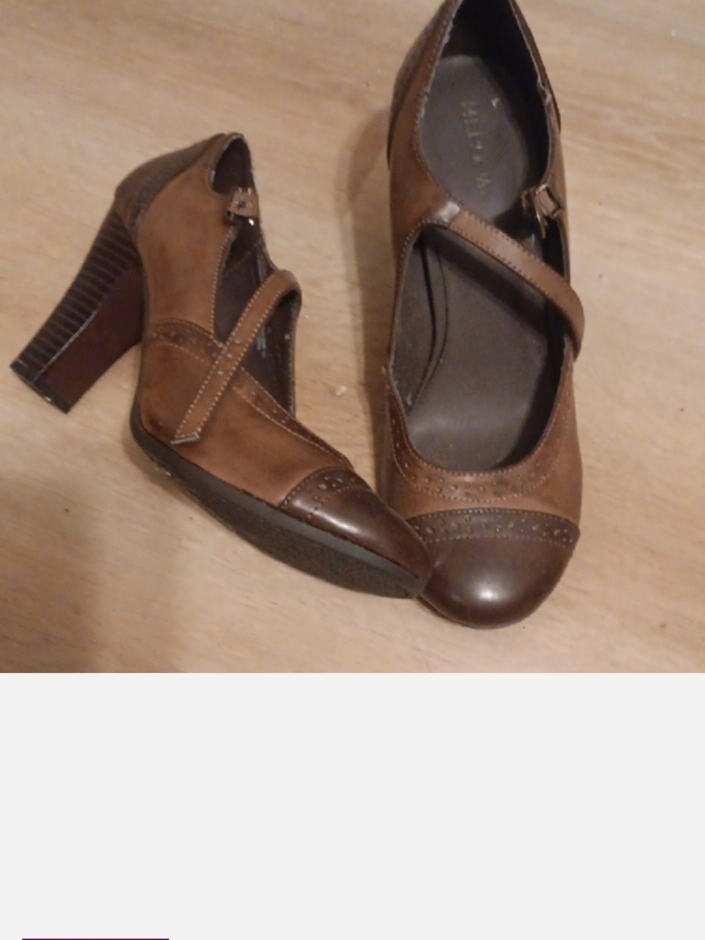 Women's Brown Mary Jane Block Heel Pumps